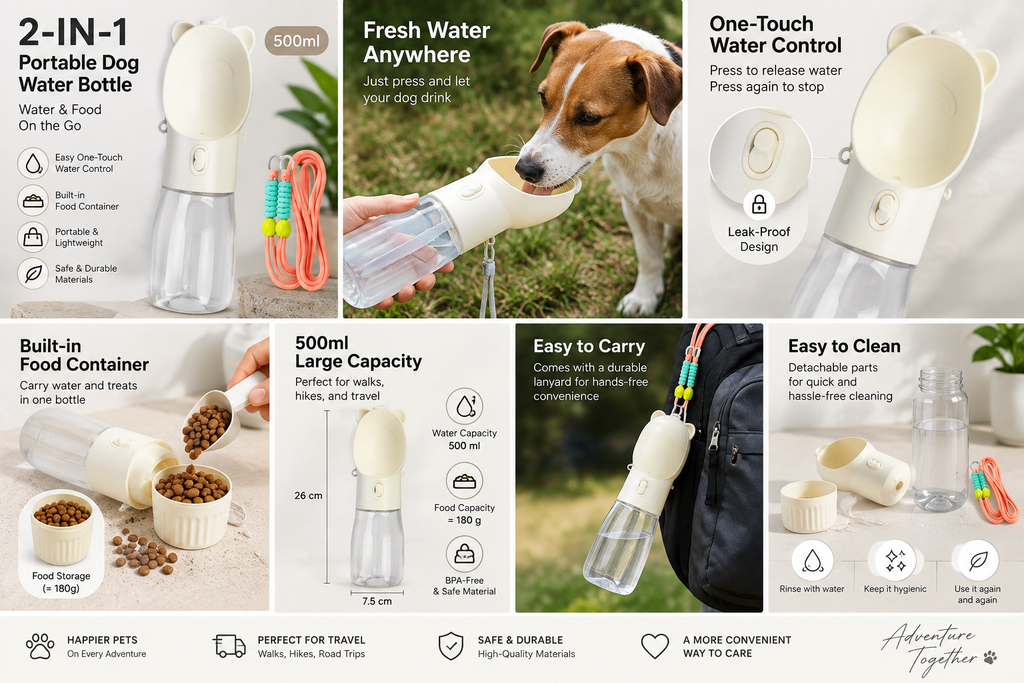 2-IN-1 Portable Dog Water Bottle features overview