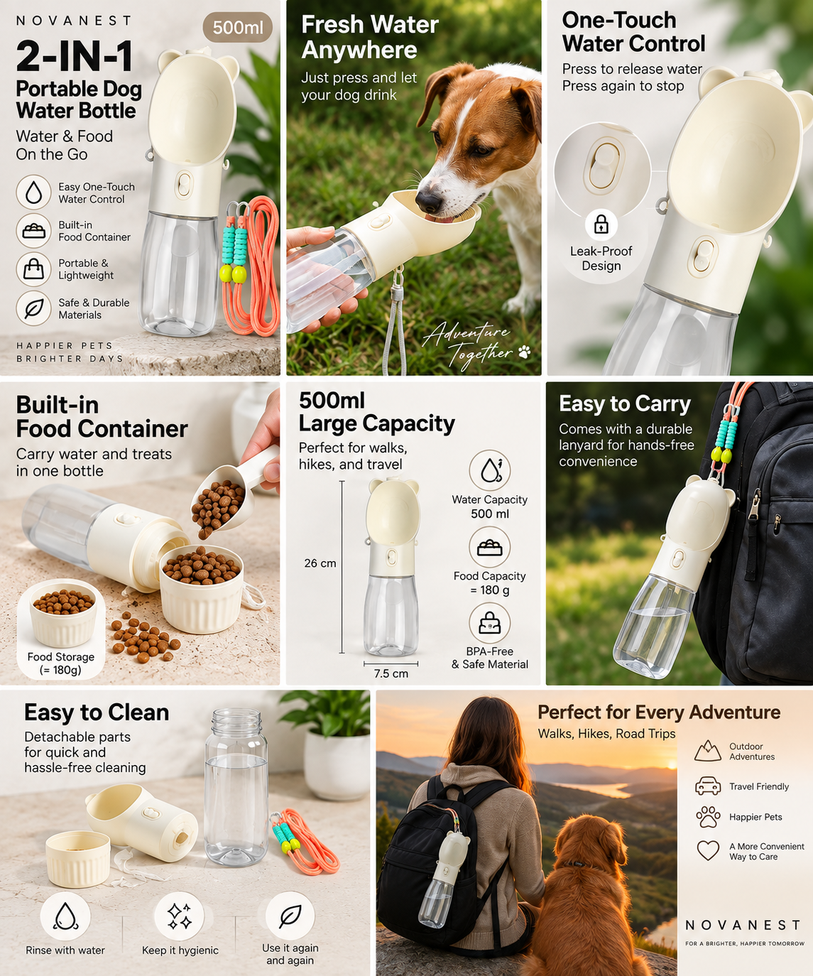 2-IN-1 Portable Dog Water Bottle full features grid