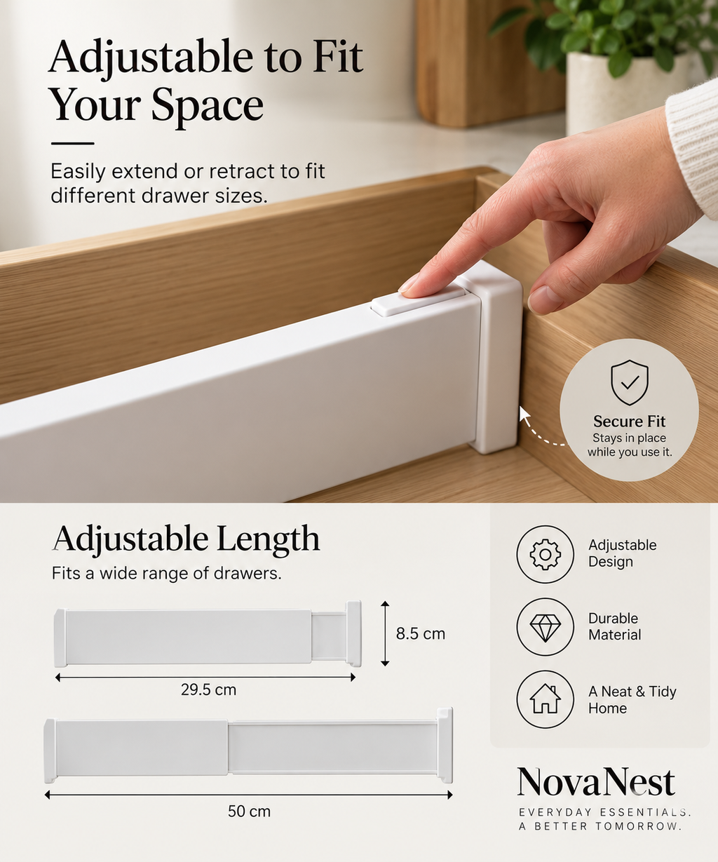 Adjustable Drawer Dividers - adjustable length 29.5cm to 50cm
