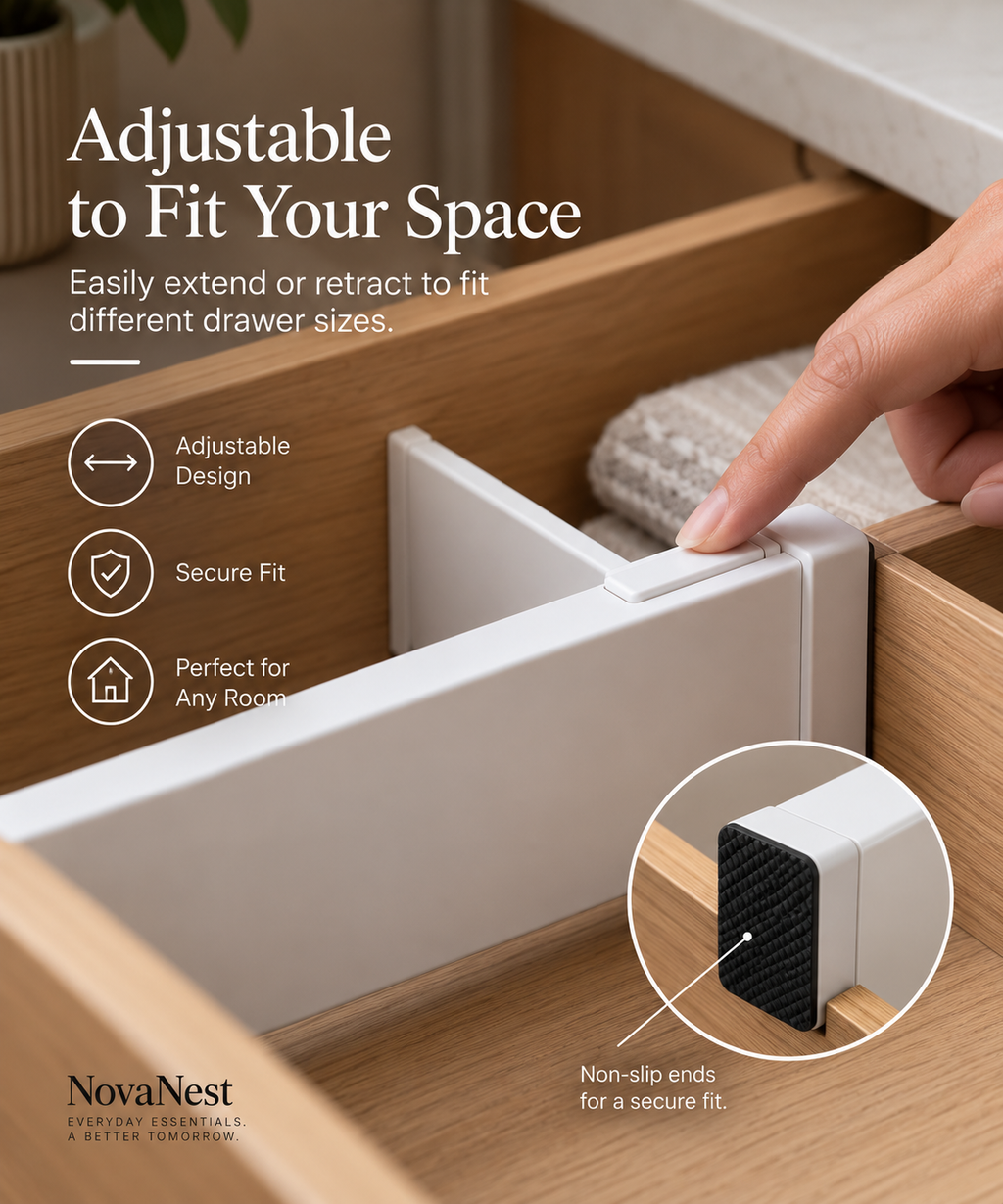 Adjustable Drawer Dividers - secure fit with non-slip ends